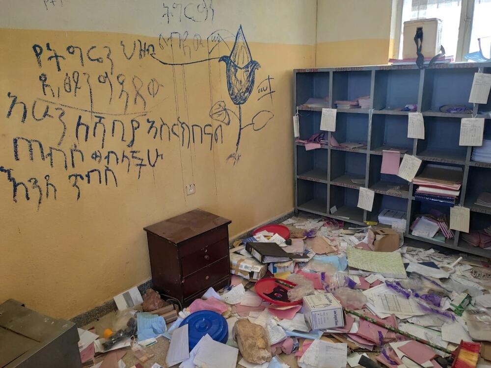 A vandalised health centre in Debre Abbay, Tigray