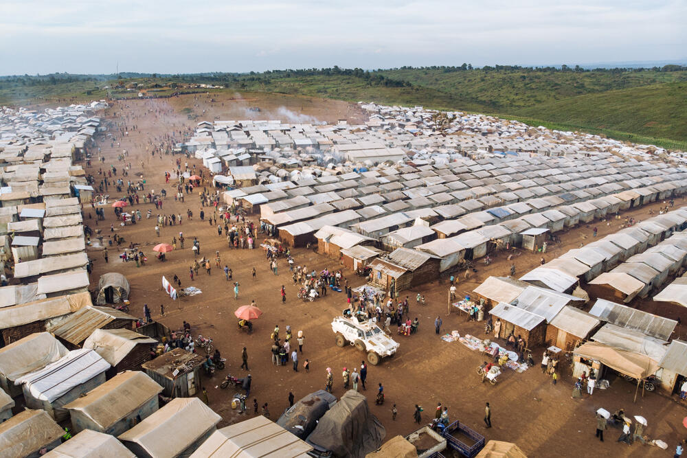 An aerial view of Rhoe camp, now hosting more than 65,000 displaced people