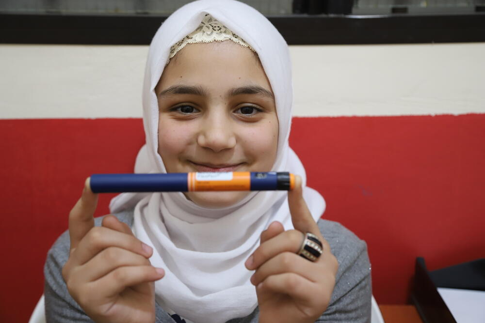 Sidra, 12, has diabetes type I. She is a patient at MSF's clinic in Shatila Camp, Beirut, where she is provided with insulin pens.