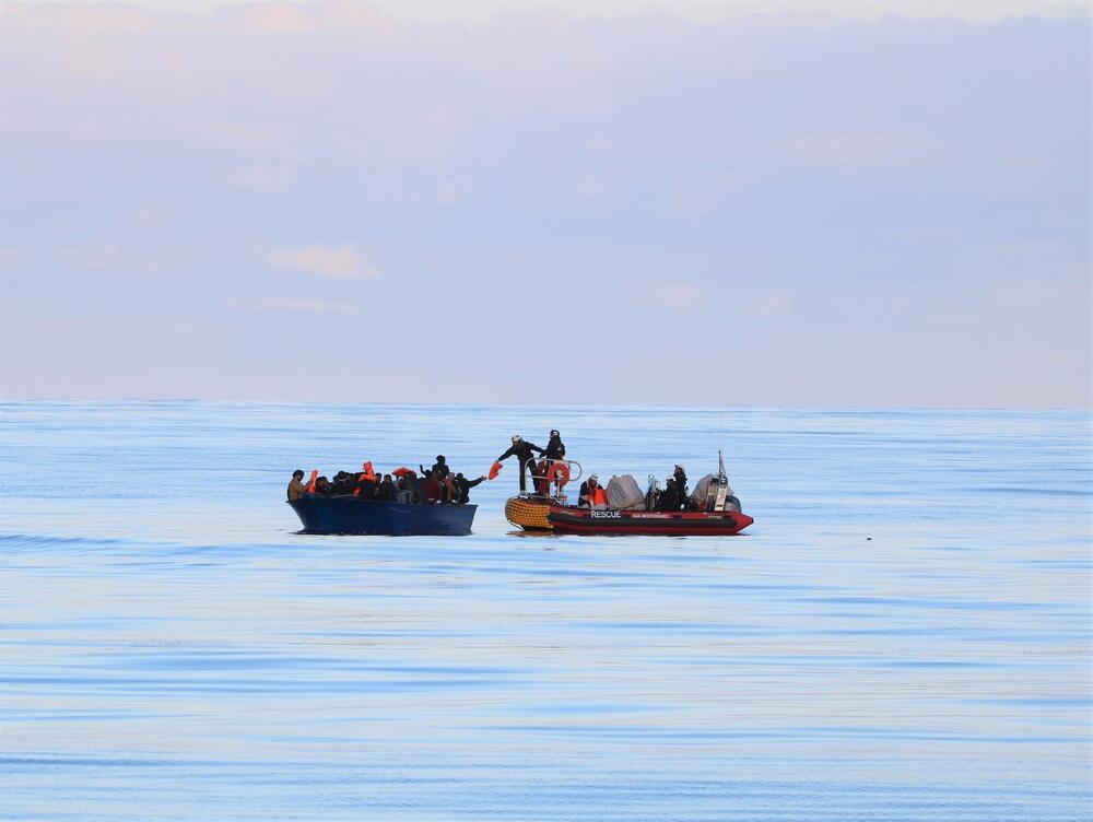 An MSF and SOS MEDITERRANEE team rescue 84 people from a dangerously overcrowded wooden boat, 71 nautical miles from the coast of Libya in the Mediterranean. Luckily, weather conditions were calm, as none of the survivors on board the unseaworthy vessel were wearing a life jacket. 18 February 2020.