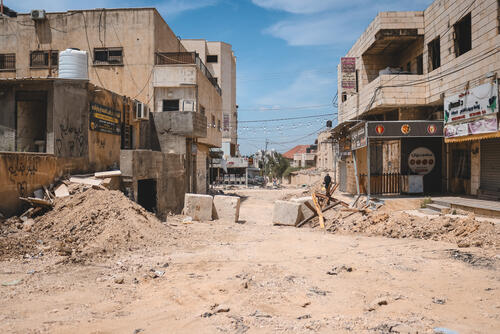 The main street in Jenin camp, devastated by the continuous military incursions by Israeli forces