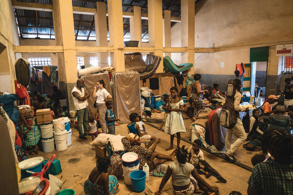 MSF staff Charles Olibert and Shaylyn Gaffney in Delmas 103, a school in Port-au-Prince turned into a makeshift displaced persons camp to shelter people fleeing violence. 