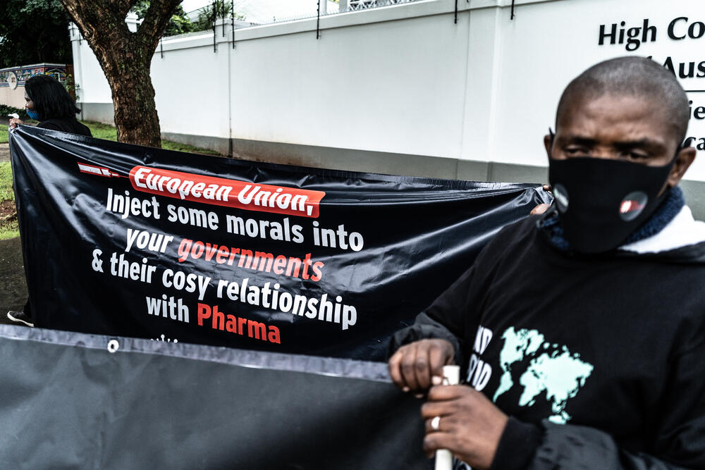 Protests take place in South Africa outside the embassies of the USA, UK, Australia, Canada, Brazil, and other countries which opposed a patent waiver on COVID-19 vaccines at the WTO