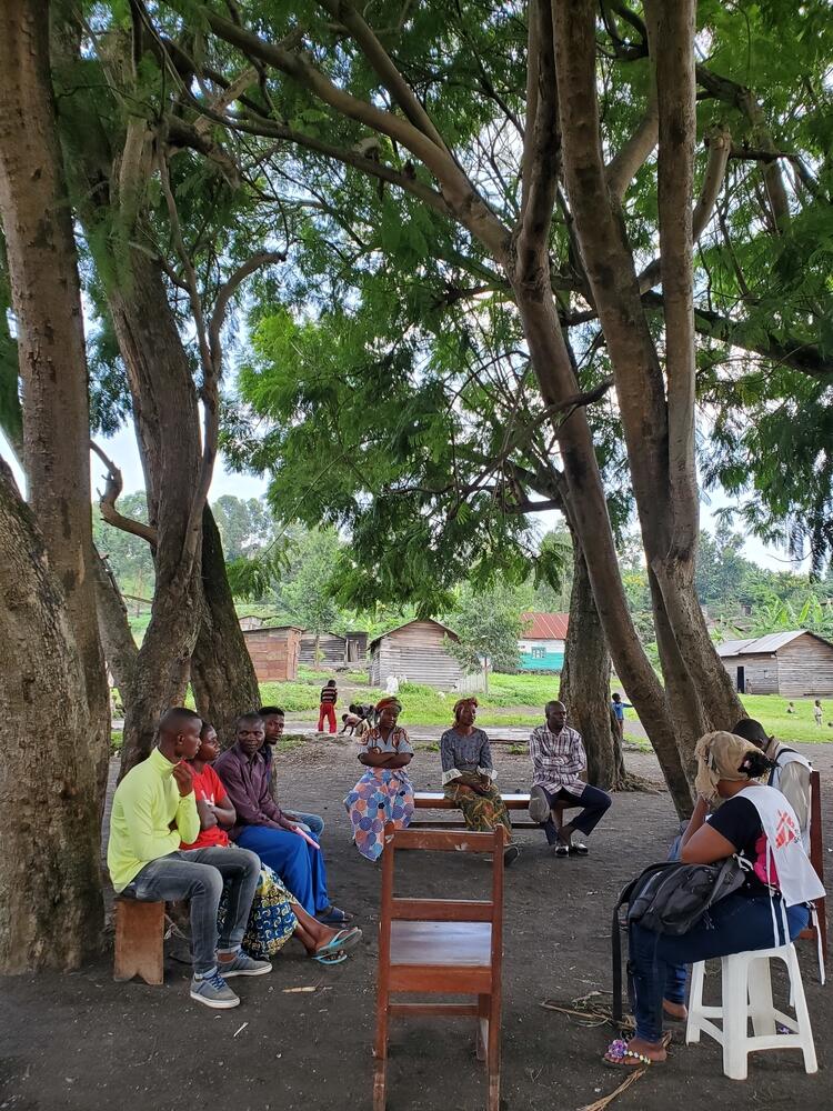 MSF staff hold a COVID-19 health promotion training and information session with volunteer community healthcare workers in the village of Nzule, just outside Goma in North Kivu province, DRC.