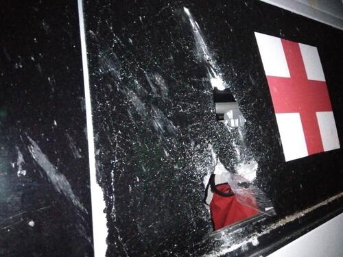 A damaged ambulance, hit during a strike on an MSF-supported hospital in Selydove, Ukraine