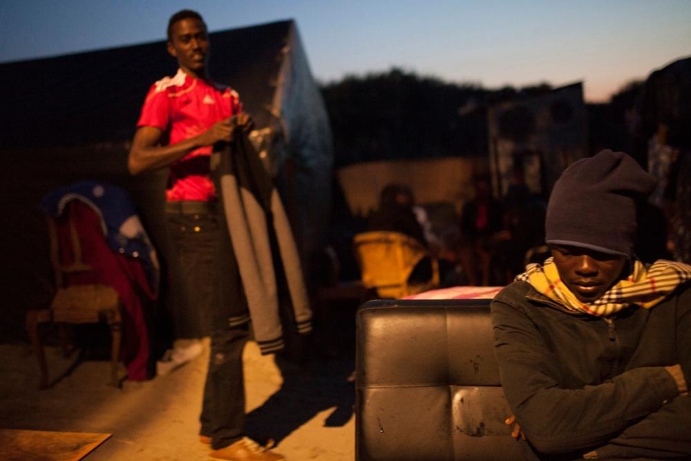 Refugees in the "jungle", a site in Calais, France.