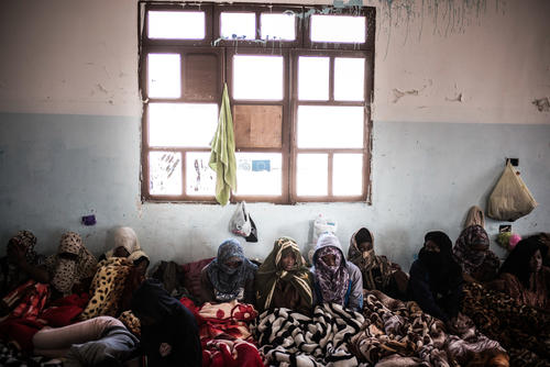 Women detained at female-only Sorman detention centre, around 60km west of Tripoli, Libya, March 2017. Detainees receive irregular rations that are distributed once or twice a day, if at all.