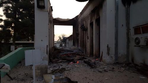A destroyed areas of the MSF hospital, in Kunduz, Afghanistan is visible 03 October 2015 at first light, the morning after the facility was hit by sustained bombing.
