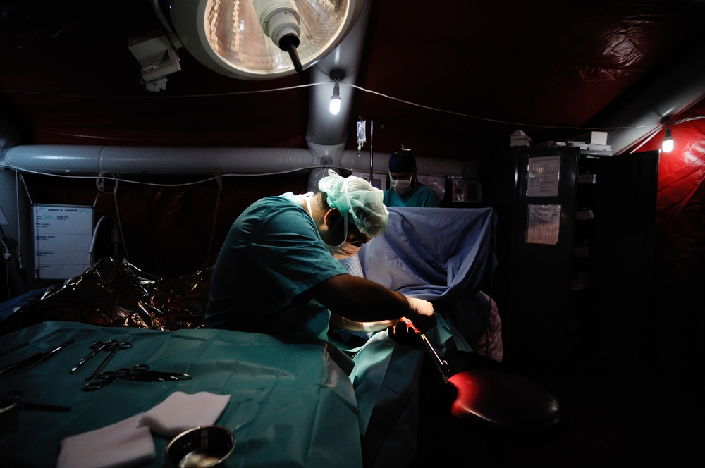 In what used to be a chicken farm, MSF set up a makeshift hospital with an inflatable operating theatre - an efficient way to maintain a sterile environment.