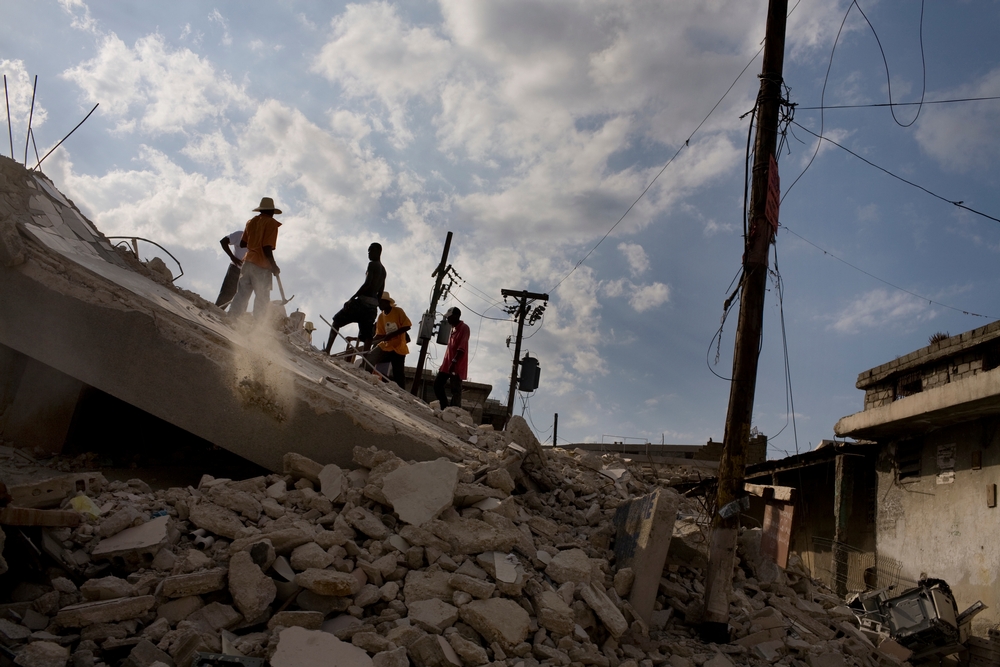 Remains of a building in Port-au-Prince, Haiti, February, 2010. Much of the city was demolished in the January 12, 2010 earthquake.
