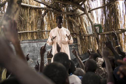 Abouna Noukar, 29, is the only teacher of the community school in Forkouloum which registerded 110 students.